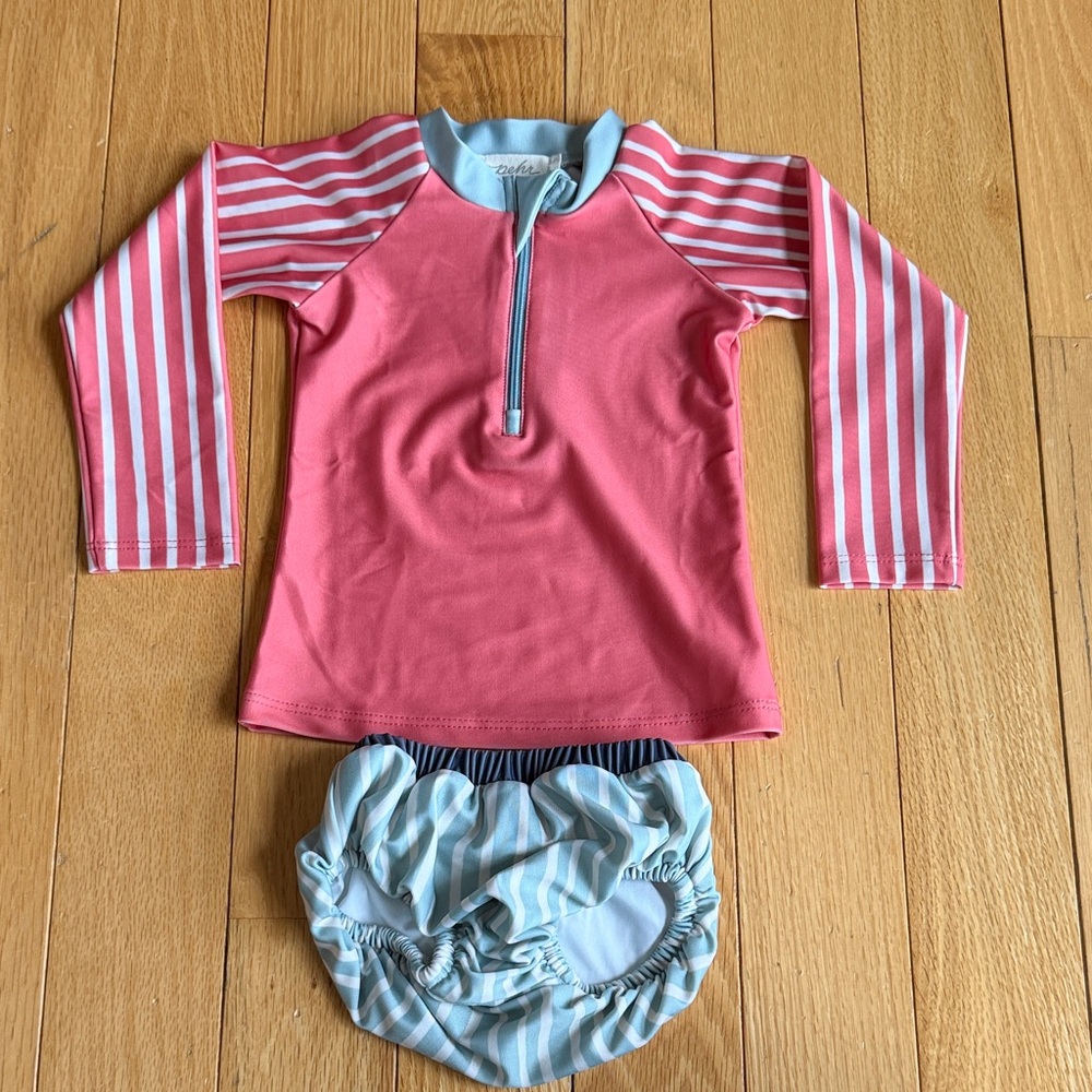 Pehr - Pink / -Teal Striped Kids Swim Set